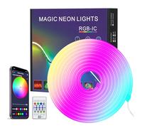 PSTAR Néon Ruban LED 4M, RGBIC Bande LED avec APP/Télécommande, Synchronisation de Musique, Flexible Etanche IP67 Silicone Bande Lumineuse Néon Lumière pour Chambre, Fête, Décoration extérieure