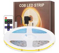 PSTAR Ruban LED COB 2700K, 6M DC24V Bande LED Blanc Chaud avec Alimentation et RF Télécommande, 320LEDs/M, Largeur 8mm, Bande Lumineuse COB Dimmable pour Chambre, Décoration de la Maison