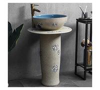 PTBMSE Lavabo autonome sur pied pour hôtel, salle de bain, autoportant, lavabo combiné cuvette faite à la main avec trou d'installation de drainage, B-sans miroir, B-sans miroir