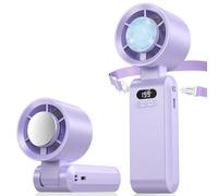 PTHTECHUS Ventilateur Portable,Ultra Rapide 10m/s,Rechargeable USB 5000mAh,1-199 Vitesses,Affichage LCD,Ventilateur de Poche avec Technologie Turbo pour le bureau, le Extérieur, le Voyage (purple)