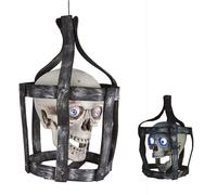 P'tit Clown - 11436 - Automate Halloween Animé - Animatronique - Animatronics -Tête de Mort en Cage - Sonore et Lumineux - Décoration Effrayante et Réaliste - Piles Non incluses - 44 cm