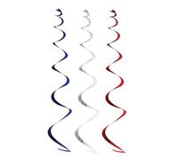 P'TIT CLOWN - 22400 - Spirale Métallisée à suspendre - Bleu, Blanc, Rouge - Lot de 6 - Idéal pour les Décorations de Fête Nationale, Événements Sportifs