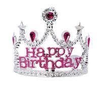 P'TIT CLOWN - 24263 - Diadème Happy Birthday - Couronne d'Anniversaire pour Fille, Femme - Accessoire de Fête, Cadeau - Plastique - Argent