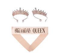 P'TIT CLOWN - 24265 - Set diadème - Birthday Queen - métal - rose gold - adulte - Set d'Accessoires Anniversaire - Birthday Accessories Set - Écharpe & Couronne
