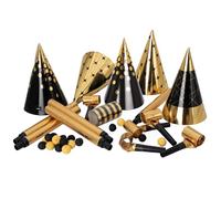 P'TIT CLOWN - 24360 - Kit Cotillons 5 Personnes - Accessoires de Fête Nouvel An - Chapeaux Sarbacanes Confettis Serpentins - Party Set New Year - Or et Noir