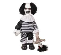 P'TIT CLOWN - 25155 - Automate Halloween Animé - Animatronique - Animatronics - Clown Maléfique - Sonore et Lumineux - Décoration Effrayante - Piles Non incluses (3xAA) - Noir, Blanc - 80 cm