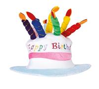 P'TIT CLOWN - 70371 - Chapeau Musical Happy Birthday - Forme Gâteau d'Anniversaire, Bougies - Musical Happy Birthday's Hat - Pour Fête d'Anniversaire - Piles incluses - Velours Multicolore - Adulte