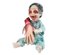 P'TIT CLOWN - Automate Halloween Animé Zombie - Animatronique - Animatronic - Sonore et Lumineux - Parfait pour Une Décoration Effrayante -Piles Non incluses (Zombie maniaque avec Main arraché, 30 cm)