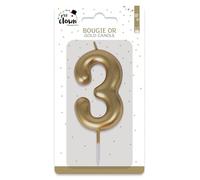P'TIT CLOWN - Bougie Anniversaire Numérotée - Parfaite pour Décoration Gâteau - Fête Enfant, Adulte, Birthday Party (Or, 3)