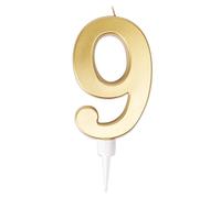 P'TIT CLOWN - Bougie Géante Anniversaire - Bougie Chiffre - Parfaite pour Décoration Gâteau - Fête Enfant, Adulte, Birthday Party - Hauteur : 13 cm - Or (9)