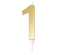 P'TIT CLOWN - Bougie Géante Anniversaire - Bougie Chiffre - Parfaite pour Décoration Gâteau - Fête Enfant, Adulte, Birthday Party - Hauteur : 13 cm - Or (1)