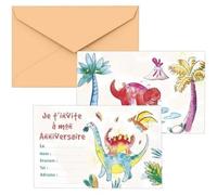 P'tit Clown Re22482 - Lot De 8 Cartons D'invitation Anniversaire Dinosaures