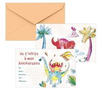 P'TIT Clown re22482 - Lot de 8 cartons d'invitation anniversaire Dinosaures