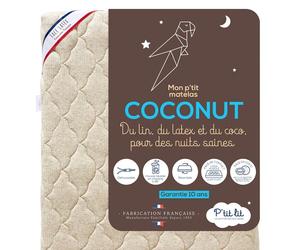 P'tit Lit - Matelas Bébé Coco Nut - 60x120 cm - 1 face Latex / 1 face Coco d'Origine Végétale - Lin : Naturellement