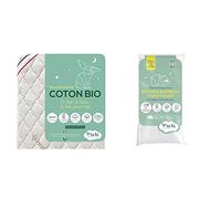 P'TIT LIT - Matelas Bébé Coton Bio - 60x120 cm - 100% Coton : matière Naturelle d'origine Végétale & Matelas Bébé Indispensable-60x120 cm-Climatisé 1 Face Hiver-Oeko, Blanc, 60 x 146