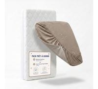 P'TIT LIT Pack Sommeil Bamboo - Matelas Déhoussable en Viscose de Bamboo + Drap Housse Taupe - Imperméable et Respirant - Soutien Ferme - Certifié Oeko-Tex & Certipur - 60x120 cm