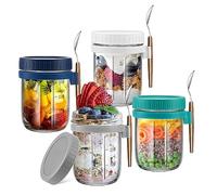 Pttnyuere Ensemble de 4 Contenants en Verre pour Les Flocons D'Avoine Préparés la Veille, Pots en Verre Style Mason avec Couvercles et Cuillères, 12 Oz.