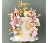 Ptyism 50 Pièces Dessus de Gâteau Boules Roses,Boule Decoration Gateau丨Boule Gâteau Topper,Deco Gateau Anniversaire pour les Anniversaires, les Célébrations Bohémiennes,les Baptêmes, Etc.