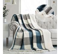 PU MEI Couverture réversible en Polaire Sherpa pour canapé-lit, 150 x 200 cm, Gris-Bleu