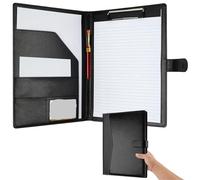 Pu Porte Document Chemise multifonction en cuir avec couverture A4 et bloc-notes ligné. Peut contenir des cartes bancaires et autres objets de rangement.(Black)