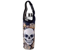 Puckator Bouteille d'eau en Verre (Gourde) 500ml Skulls & Roses & Manchon à Lanière de Transport - Crâne