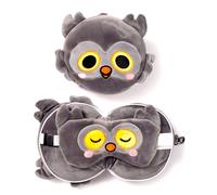 PUCKATOR Coussin de voyage masque de nuit Chouette Winston Adoramals Relaxeazzz - Masque pour sommeil et détente