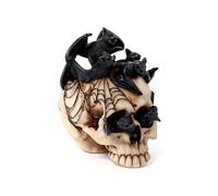 Puckator Crâne décoratif hanté de Chauves-Souris - Sculpture en résine ornementale - Figurine Accessoire Gothique pour Maison et Halloween