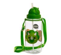 Puckator Cutiesaurs Bouteille d'eau en PVC sans BPA pour enfants avec paille retournée, sangle de transport réglable en nylon pour école, gym, sport, camping multicolore, hauteur 19 cm, sangle 60 cm