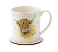 Puckator Ensemble Mug Porcelaine & Dessous de Verre Jan Pashley Highland Coo Cow - Vache