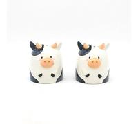 Puckator Ensemble salière et poivrière en céramique vache noire et blanche - Salière et poivrière rechargeable - Ensemble d'accessoires de cuisine noir, blanc et rose - Moulins distributeurs