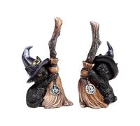 Puckator Figurine en résine de Chat Noir avec Chapeau de sorcière et Balai Magique - Peint à la Main, décorations Maison extravagantes et détails