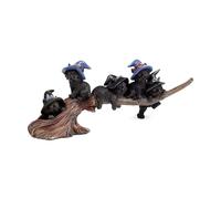 Puckator - Figurine représentant des Chats Noirs avec Chapeau de sorcière sur Balai Magique - Peint à la Main, Sculpture Halloween et Maison