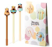Puckator Lot de 3 stylos effaçables à l'encre noire Cabybara - Stylos à motif animal - Papeterie fantaisie - écriture lisse - encre effaçable - Accessoires de bureau mignons - Encre bleue