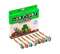 Puckator Lot de 8 stylos effaçables avec outils Minecraft et décoration en silicone - Stylos à encre gel effaçables - Stylos avec gomme en caoutchouc pour enfants, bureau, écriture et dessin