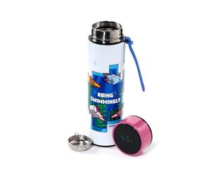 Puckator Minecraft Axolotl Bouteille thermomètre numérique chaud et froid - Bouteille d'eau active isotherme réutilisable pour filles et garçons avec une poignée de transport et une paille - Sans BPA
