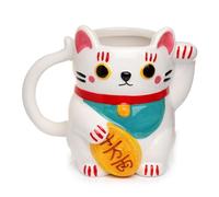 Puckator Mug en Forme de Chat Blanc Maneki Neko - Chat Porte-Bonheur, Unique, Matériau : Polyester