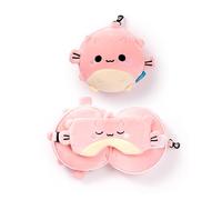 Puckator Relaxeazzz Adoramals Oreiller de Voyage en Peluche et Masque pour Les Yeux - Masque de Sommeil en Peluche pour Avion - Oreiller de vol pour Enfants et Adultes - Joli Masque de Sommeil