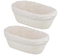PUCSIQ Banneton pour Pain - Lot de 2 Corbeilles à Pain Ovales 25x15x8cm - Panier de Fermentation en Rotin Naturel avec Insert en Lin - Pour Levain et Pâte