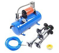 PUDLOR Compresseur, 12 V, 4 trompettes, kit klaxon, 150 psi, compresseur d'air, avec réservoir de 6 l, pour gonfler les pneus de voiture, ballons, jouets, bateaux