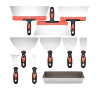 Pugermering Ensemble de 10 Outils pour Cloisons Sèches En Acier Inoxydable : Spatule, Grattoir, Plateau, Poignée Ergonomique, Nettoyage Facile, Idéal pour Les Rép
