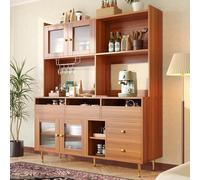 PUGSDRLY Buffet de Cuisine Armoire avec Porte en Verre - Meuble Vaisselier pour Salon et Salle à Manger - Espace de Rangement Multicouche (145x39x171-Brun Rouge)