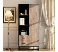 PUGSDRLY Buffet Haut Salon,1 Porte,2 tiroirs et 3 Compartiments Ouverts,Bibliotheque,Vitrine,Moderne Meubles de Rangement pour Salon,Bureau et Colonnade,80x40x180cm (Style-C)