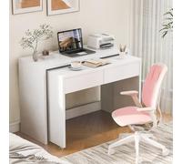 PUGSDRLY Bureau Compact 2 en 1 avec Conception Extensible,Pliable et à roulettes,Adapté aux Besoins du Bureau à Domicile et de la Penderie