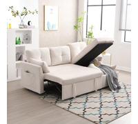 PUGSDRLY Canapé Convertible 3 Places,Canapé d'angle Convertible Modulable,canape Lit avec Rangement,Poche Latérale,Velours Confortable,pour Salons,Chambres (Beige)