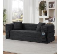 PUGSDRLY Canapé d'angle Convertible 3 Places Compressé 200x76x60cm,Canapé Modulable Lit avec Poches Latérales,2 Coussins,Combinables Librement,pour Bureau Salon (Gris foncé)