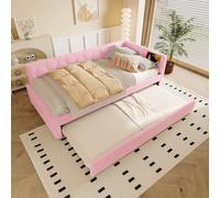 PUGSDRLY Canapé Lit 90x200cm avec Port USB,Type C et Lampe de Chevet,canapé lit 1 Places Convertible avec lit gigogne,sommier à Lattes,Imitation Polaire,sans Matelas (Rose, 90x200-L)
