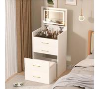 PUGSDRLY Coiffeuse Design 60 x 40 x 118cm avec Plateau en Verre Transparent, Miroir intégré, Table de Maquillage avec 3 tiroirs, Ensemble Compact pour Chambre à Coucher