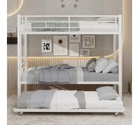 PUGSDRLY Lit Superposé 3 Places 90x190 avec lit Gigogne,Barrières de lit Haute,Lit Superposé Enfants pour Enfants Adolescents,sans Matelas à Ressorts(C-Blanc)