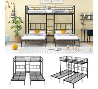 PUGSDRLY Lit Superposé 3 Places,Lit 3 Places avec échelle pour Enfants et Adolescents,Lit Enfant en Fer avec Barrière Antichute,90x200cm*3 (Noir)