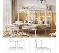 PUGSDRLY Lit Superposé 3 Places,Lit 3 Places avec échelle pour Enfants et Adolescents,Lit Enfant en Fer avec Barrière Antichute,90x200cm*3 (Blanc)